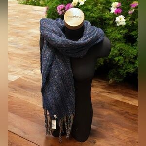 World Market Scarf Size OS Dark Blue Multicolor Fringed Bohemian Cozy